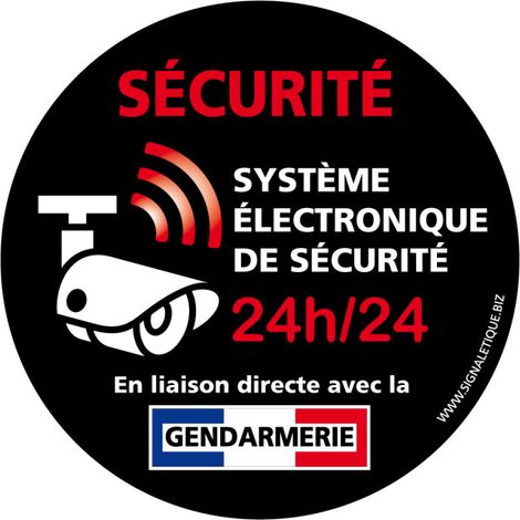 Autocollants dissuasifs Sécurité Système électronique. Lot 12 adhésifs Système Électronique, Liaison directe avec la Gendarmerie - Adhésif - Diamètre 75 mm