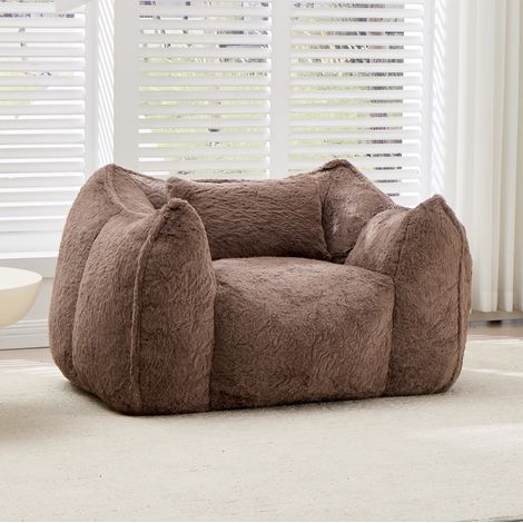 Fauteuil poire grande taille en fourrure synthétique douce, prérempli, dossier enveloppant et mousse déchiquetée, pouf confortable pour salon ou chambre, coloris kaki – CHICFURN (1/5)