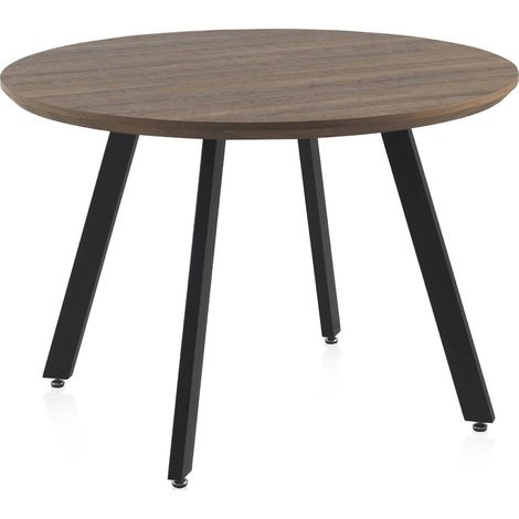 Table ronde effet bois naturel avec pieds métal noir élégants - chêne foncé et pieds noir (1/5)