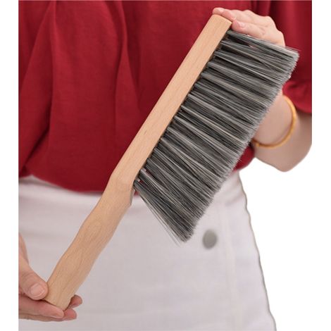 Balai à main - Brosse à poussière en bois - Brosse de nettoyage pour tapis - 29,8 x 9 cm - Gris - 1 pièce (1/5)
