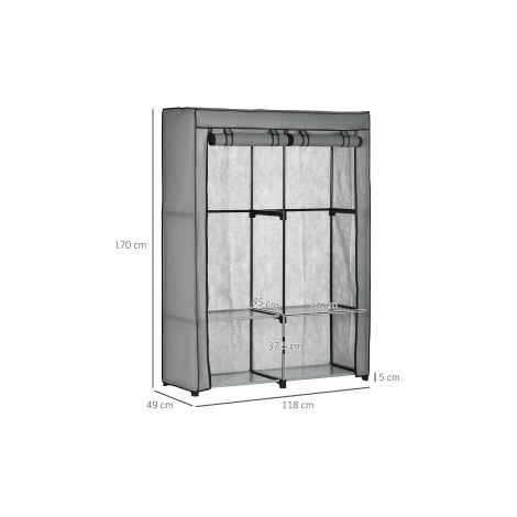 Armoire-penderie en tissu non tissé gris clair pliable avec tringles, 4 compartiments et fermeture zippée pour chambre et dressing (1/5)