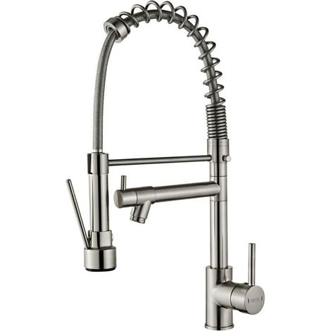 Kitchen Faucet, Sink Faucet with Pull-Out Sprayer, 2 Functions, 360° Swivel Spout, Sink Faucet - Brushed Silver (1/5)