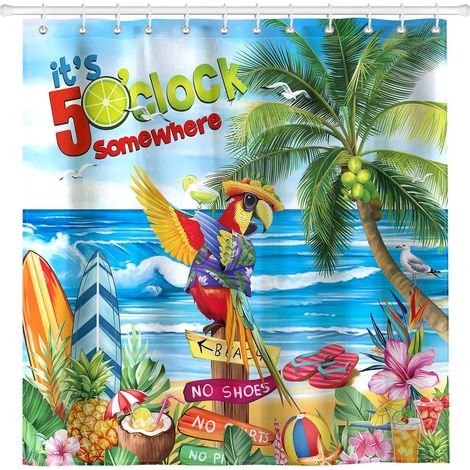 Rideau De Douche, Oiseaux Tropicaux Perroquet Lavable 182x182 cm (1/5)