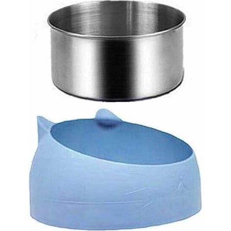 Comedero para gatitos y gatos, abertura inclinada, acero inoxidable, bebedero para perros, inclinación de 15°, 400 ml, azul (1/4)