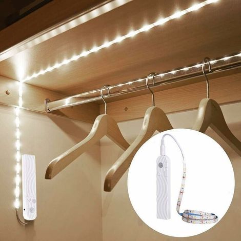 Unterbauleuchte, 3 m LED für Kleiderschränke, Bewegungsmelder, USB-aufladbar, automatische Ein-/Ausschaltfunktion, dimmbar, 6000 K kaltweißes Nachtlicht für Kleiderschränke, c