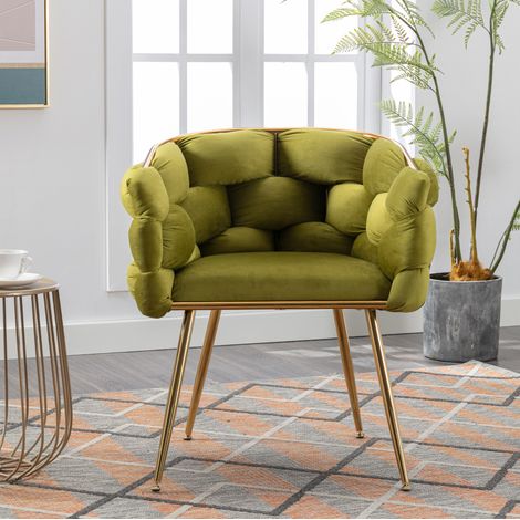 Sillón auxiliar moderno de terciopelo, estructura metálica, 70 x 59 x 75 cm, verde oliva, OKWISH (1/5)