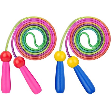 Corde à Sauter Enfant, Cordes a Sauter Reglable en Coton, avec Poignée en Bois Antidérapantes, Corde de Coton Colorée, Pour Garçon Fille Fitness Training Exercice Activités de Plein Air (1/5)