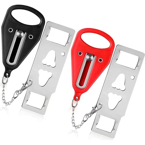 Cerradura portátil para puertas, bloqueador metálico seguro, no requiere perforación, color rojo, orificio pequeño, tipo PP, hierro cromado, 13 x 4,2 cm, 10,2 x 5,5 cm, 130 g, seguridad para viajes y (1/4)