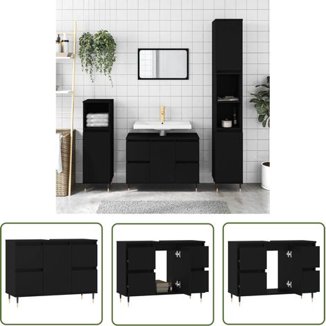 Furniture Limited - Armoire de salle de bain noir 80x33x60 cm boi
