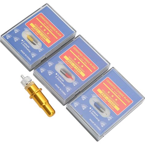Jeu de lames pour traceur de découpe, comprenant 3 lames différentes, assurant une découpe précise, emballage sécurisé, lames en carbure de tungstène. (1/5)