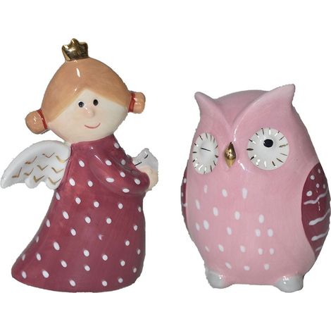 Angelo gufo rosa decorazioni in porcellana di natale addobbi natalizi per casa oggetti ornamenti vetrine negozi hotel ristoranti (1/5)