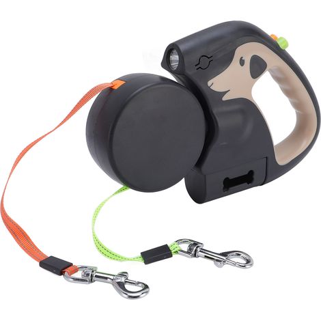 Laisse rétractable automatique pour chien, longueur réglable, batterie 500 mAh, laisse double pour promener 2 chiens, couleur kaki (1/5)
