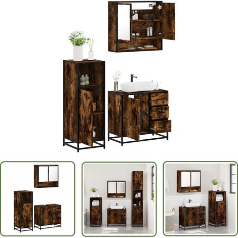 vidaXL 3-tlg. Badmöbel-Set Räuchereiche Holzwerkstoff (1/5)