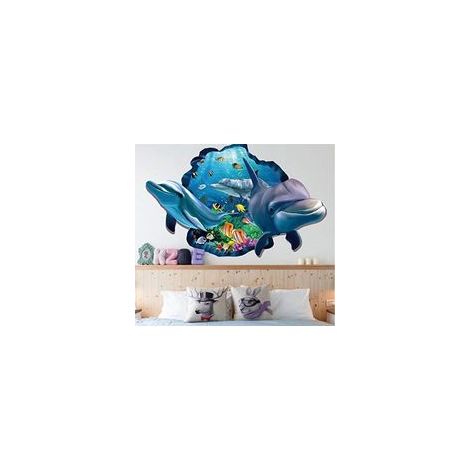 Adesivo murale 3D con delfini, decorazione per finestre e pareti, mondo sottomarino, delfini, marino, mare, soggiorno, camera da letto, cameretta dei bambini, bagno - Crezuo