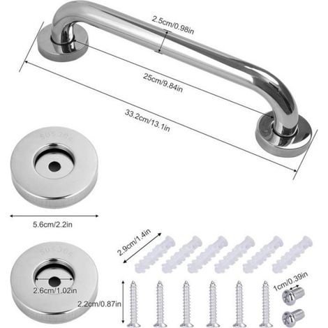 Barre d'appui salle de bain inox 30 cm – antidérapante et robuste (1/5)