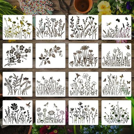 16 pochoirs réutilisables à motifs de fleurs de cerisier et de vignes pour peindre sur bois (1/4)