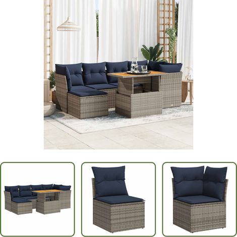 Meuble extérieur - Salon de jardin avec coussins 7 pcs gris résine tressée (1/5)