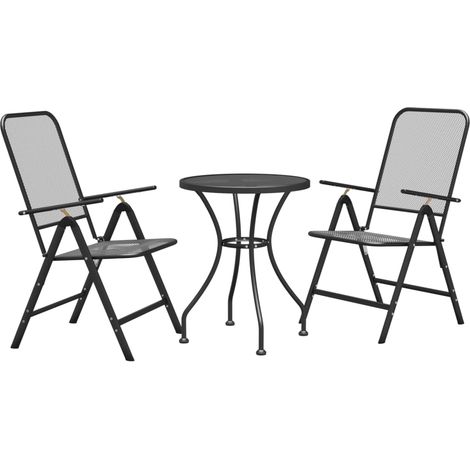 Set de comedor de jardín 3 pzas malla metal expandido antracita vidaXL (1/4)