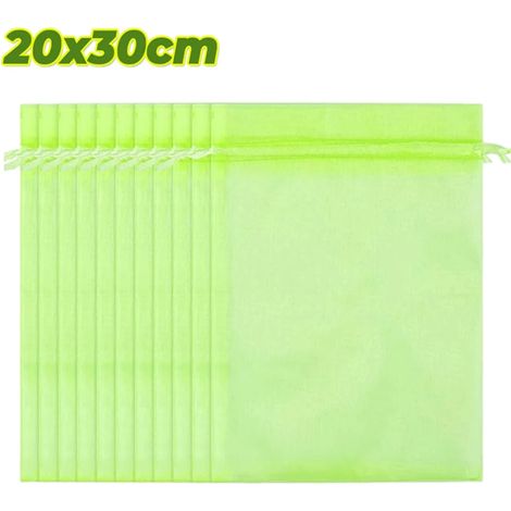 (Vert 20 x 30 cm, 100 pièces) Filets de protection réutilisables pour fruits, avec cordon de serrage, barrière anti-insectes pour arbres, légumes, raisins et fraises. (1/4)