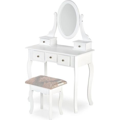 Coiffeuse design blanc laqué + miroir + banc Laki (1/5)