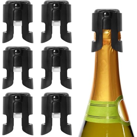 Set di 6 tappi per champagne, tappi per bottiglie di vino in acciaio inossidabile, tappi riutilizzabili, per sigillare vini spumanti e champagne (nero) (1/5)