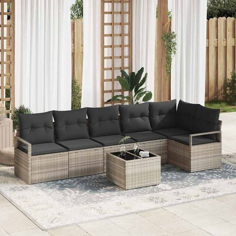 vidaXL Set di divani 7 pcs Grigio chiaro polyrattan (1/5)