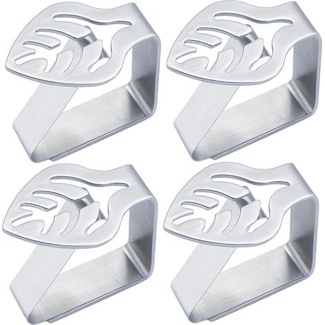 4 Pièces Pince Nappe, Acier Inoxydable, Motif Feuilles, Pour Table Extérieur, Cuisine, Pique-Nique (1/5)