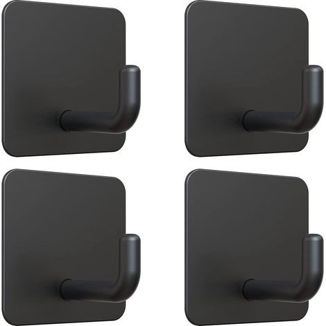 Lot de 4 crochets adhésifs sans trace en acier inoxydable 304 étanches et sans perçage pour parois de douche couleur noire (1/5)