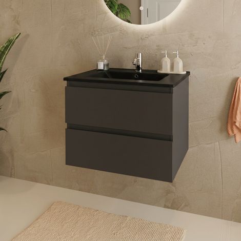 LOMAZOO Meuble De Salle De Bain Marenza Noir Mat 60cm - lavabo (1/5)