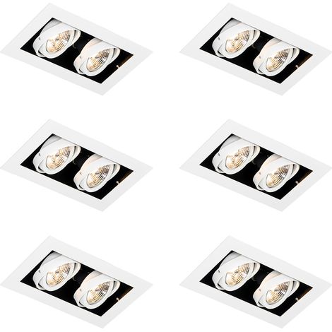 Set mit 6 modernen Einbaustrahlern Weiß 2-flammig Verstellbar - Oneon 70 (1/4)