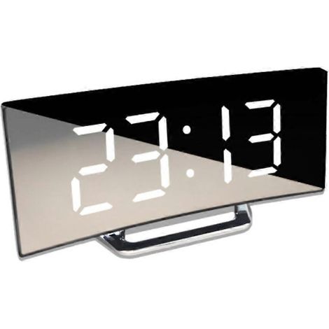 Radio despertador (blanco) Reloj electrónico curvo creativo, reloj LED de pantalla grande, reloj espejo