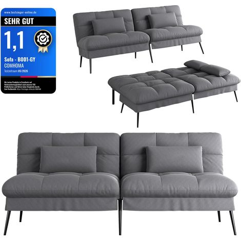 COMHOMA Divano letto con funzione di sonno, rivestimento futon convertibile, divano ad angolo, divano per ospiti a 3 posti, con schienale regolabile in tessuto grigio (1/5)