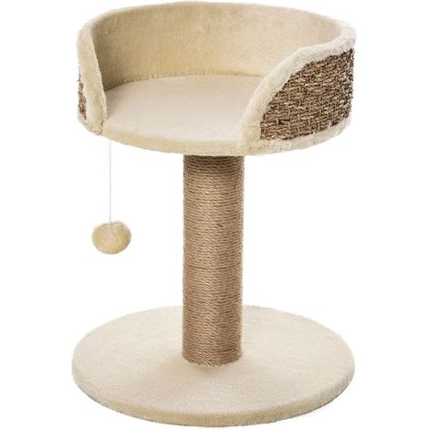 Arbre à chat arbre à grimper grattoir design jeu pompon suspendu + plateforme peluche 40 x 40 x 49 cm sisal beige (1/5)