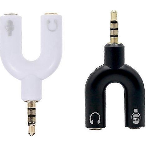Adaptateur répartiteur audio 3,5 mm, lot de 2, matériau PVC blanc, plaqué or 24 carats, répartiteur pour casque et microphone pour smartphones et ordinateurs portables. (1/5)