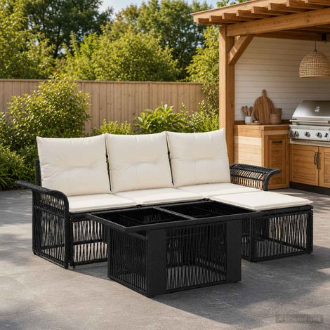 vidaXL Set Divano da Giardino 5 pz Nero e Bianco Crema polyrattan (1/5)