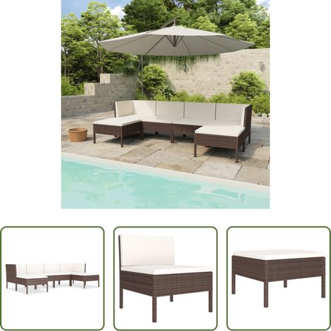 vidaXL Rattanmöbel - 6-tlg. Garten-Lounge-Set mit Auflagen Poly Rattan Braun (1/5)