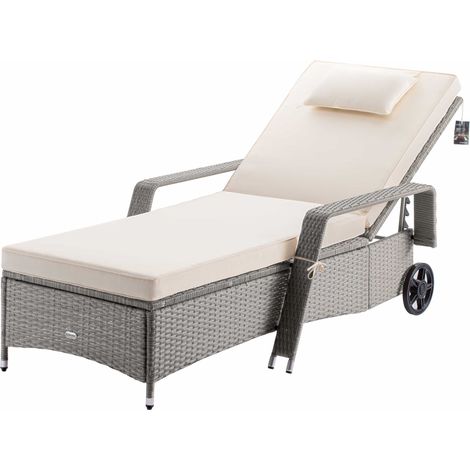 Casaria – Chaise longue en polyrotin avec coussin 7cm – Dossier réglable 5 positions – Capacité 160kg – Roulettes pour transport facile – Résistant aux intempéries (1/5)