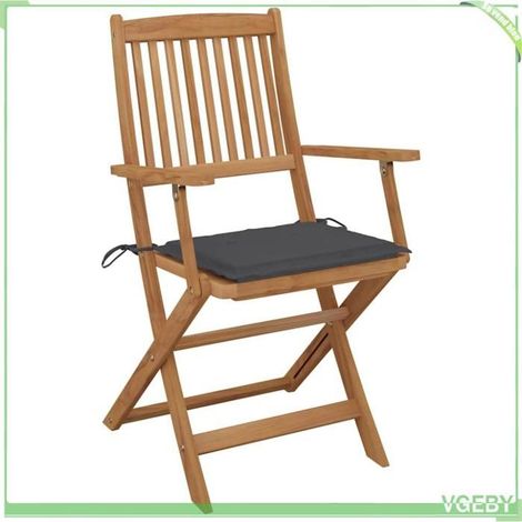 Chaise pliante de jardin - FAFEICY - 3064617 - Bois d'acacia massif - Coussins anthracite - Lot de 4 (110 kg) (1/5)