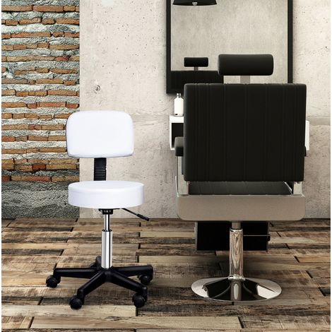 Tabouret de travail à roulettes avec dossier réglable en hauteur blanc Ø35 x 72-84 cm OKWISH (1/5)