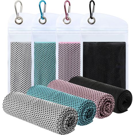 Lot de 4 serviettes rafraîchissantes en microfibre pour le cou et le visage, serviettes de gym respirantes avec sac étanche et mousqueton (1/5)