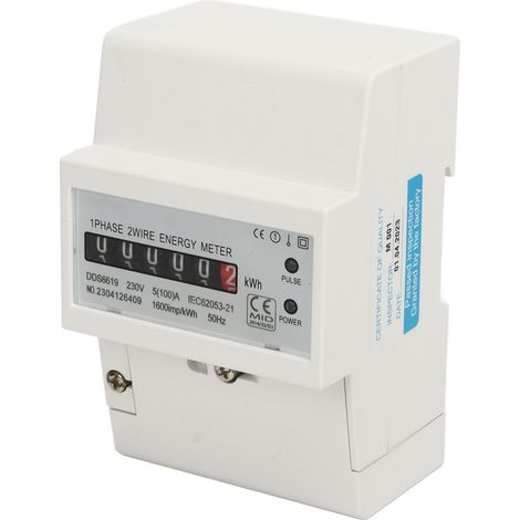Stromzähler, einphasig, DIN-Schienenmontage, Leistungsaufnahme, Wattmeter, Energiezähler, Stromverbrauchsmonitor, 230 V, 5 (100) A (1/5)
