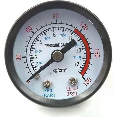 Manometer für Gas- und Luftpumpen mit 10-mm-Gewinde, Kompressor-Manometer 0–12 bar 0–180 PSI (1/4)