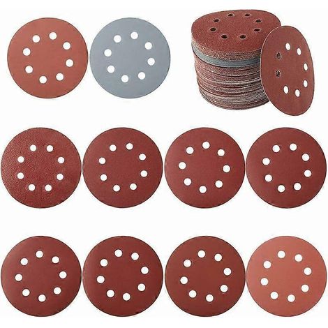 100 disques de ponçage de 125 mm, disques de ponçage circulaires, papier de verre pour ponceuse, papier de verre pour bois, grains 80/180/240/320/400/800/1000/1500/2000/3000 (Style A) (1/5)