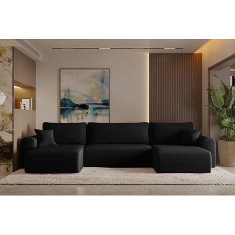 Ecksofa mit schlaffunktion und bettkasten, Sofa U-form, Couch U-form CAPRI Poso Schwarz (1/4)