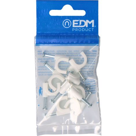 Grapa EDM Blanca para Cable Manguera Tubular 2x4mm N°9 (Blíster 10 unidades)