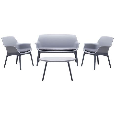 Bica – Ensemble de salon de jardin Luxor – 2 fauteuils, canapé et table basse en polypropylène gris anthracite – Pour extérieur et intérieur (1/6)