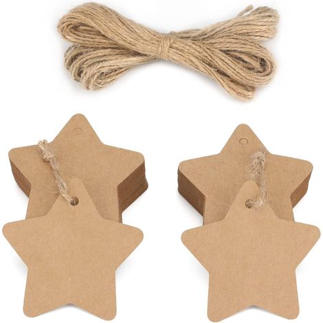 Geschenkanhänger aus Kraftpapier, 6 cm, Sternform, für Weihnachten/Hochzeit/Bi (1/5)