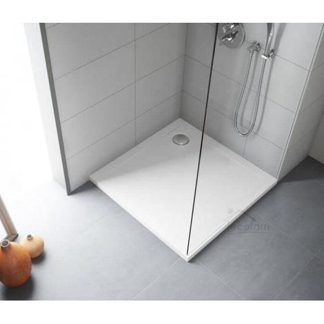 ECOLAM Receveur de douche carré plat Geos Polimat 80x80 cm Hauteur:4,5 cm, Profondeur: 1,5 cm + siphon. Receveur de douche blanc acrylique (1/5)