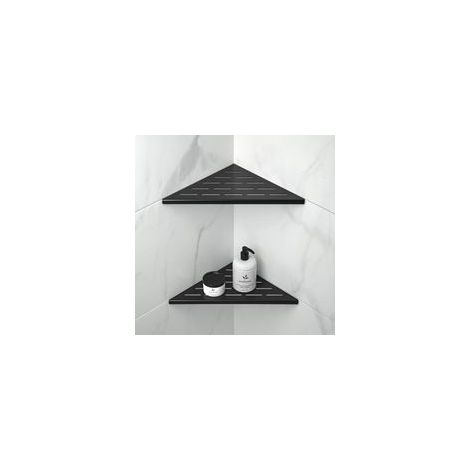 Etagère de Douche d\'angle, Lot de 2 étagères de douche d\'angle 200 mm noir mat en acier inoxydable 304, pour mur carrelé, sans perçage, lot de 2 (1/4)