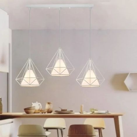 U-do 3 Têtes Suspension Lustre Classique Simplicité - Abat-jour en Métal - Blanc (1/4)
